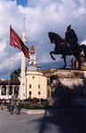 The Mosque of Ethem Bey in Skanderbeg Square in the Albanian capital of Tirana.