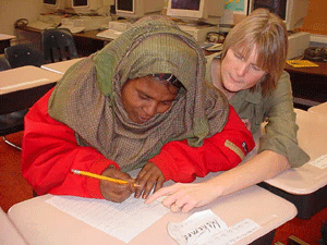 Academic Fieldwork Cooredinator Cora Bruns conducts handwriting program