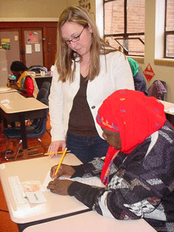 OT student participating in handwriting program