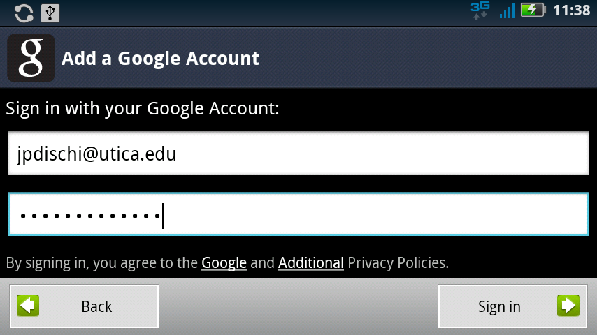 Adding a Google Account by Signing In