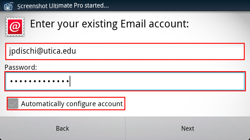 Enter your existing account info for Android