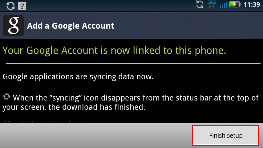 Finish Google Account Sync