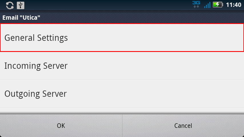 General Settings Email Setup for Android