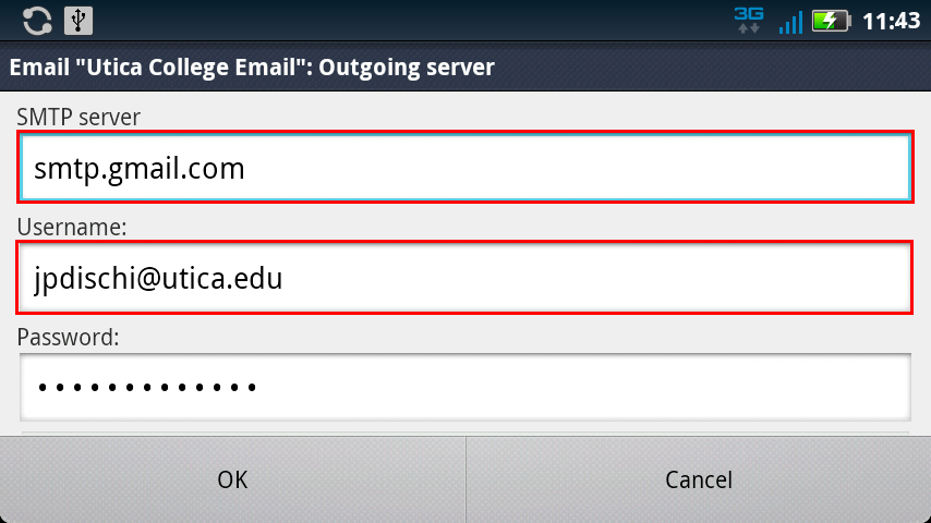 Android SMTP Email Settings