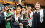  YSLPP students (L-R) Lilia Kot (UC), Tsiang Pham (Syracuse University), Anna Vasyukehnevic (Albany School of Pharmacy), and Yuliya Yakimchuk (SUNY Albany) at their HS graduation ceremony.