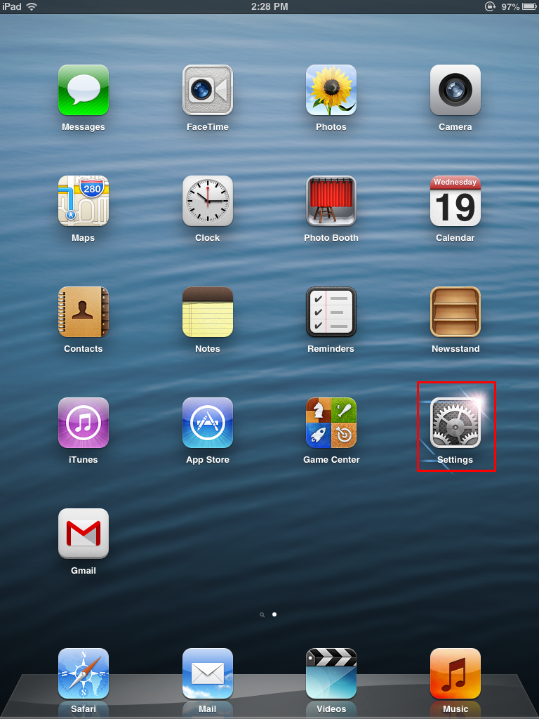 iPad Mini Home Screen - Settings