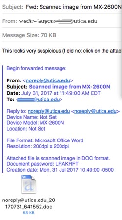 Image showing warning signs in a phishing message
