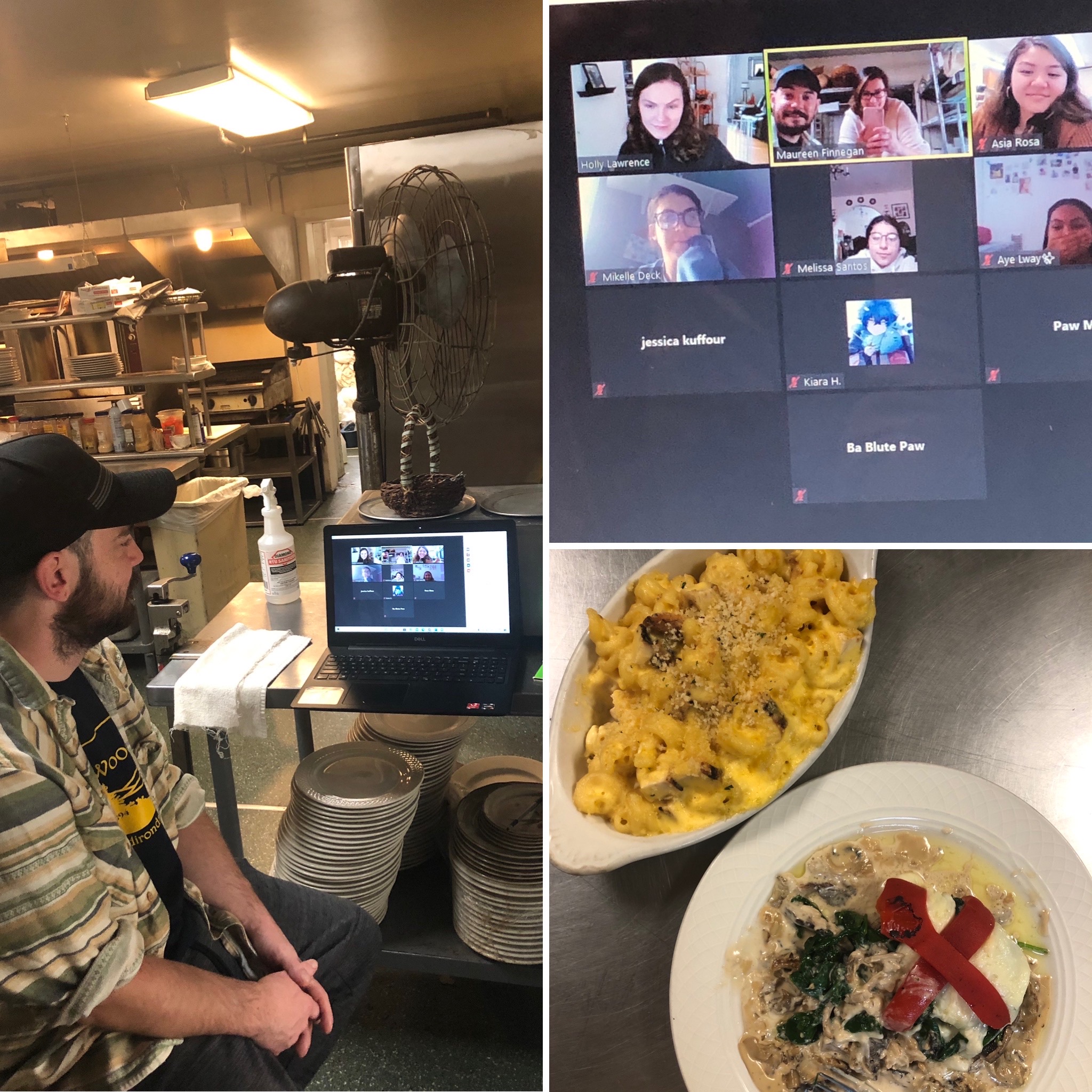 Three photos of the YSLPP virtual career visit with Woods Inn sous chef.