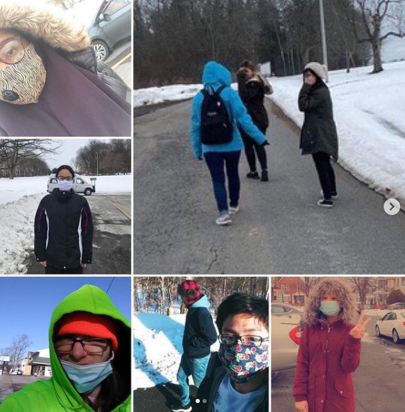 A collage of students outside doing the walk. 