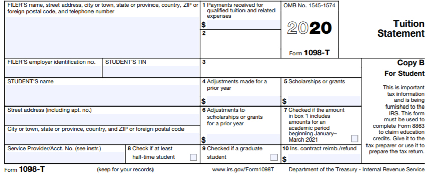 IRS 1098-T Tax Form for 2020