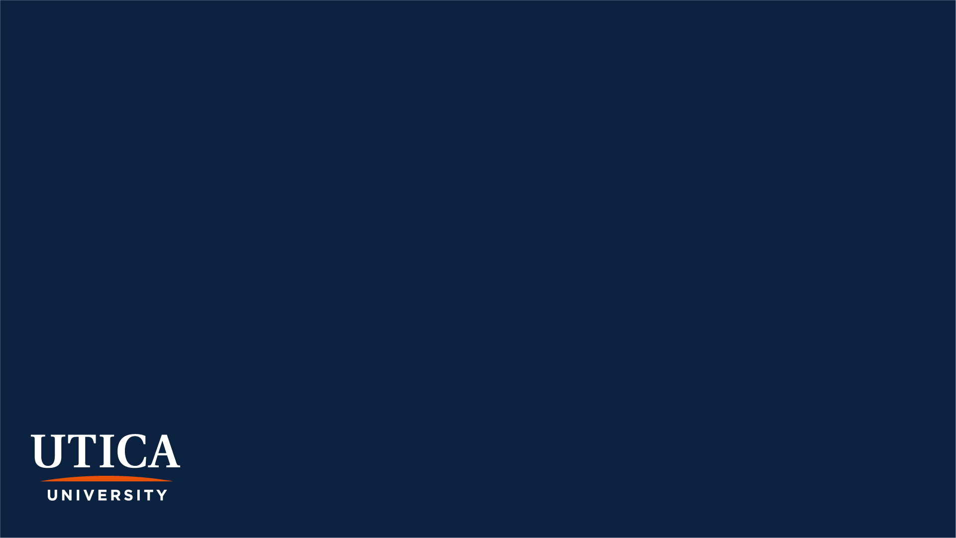 Utica logo in bottom left corner of blue background.