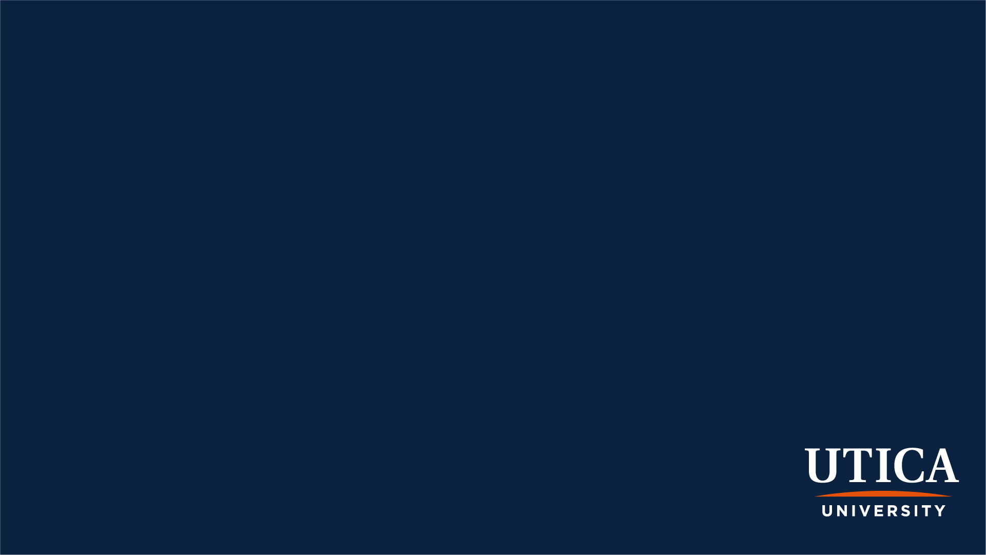 Utica logo in bottom right corner of blue background.