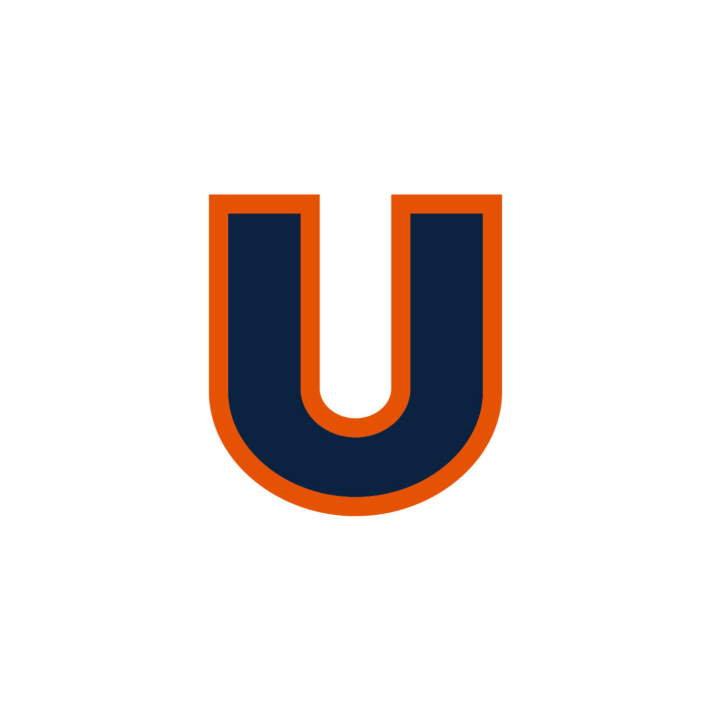 Blue U with Orange outline against white background.