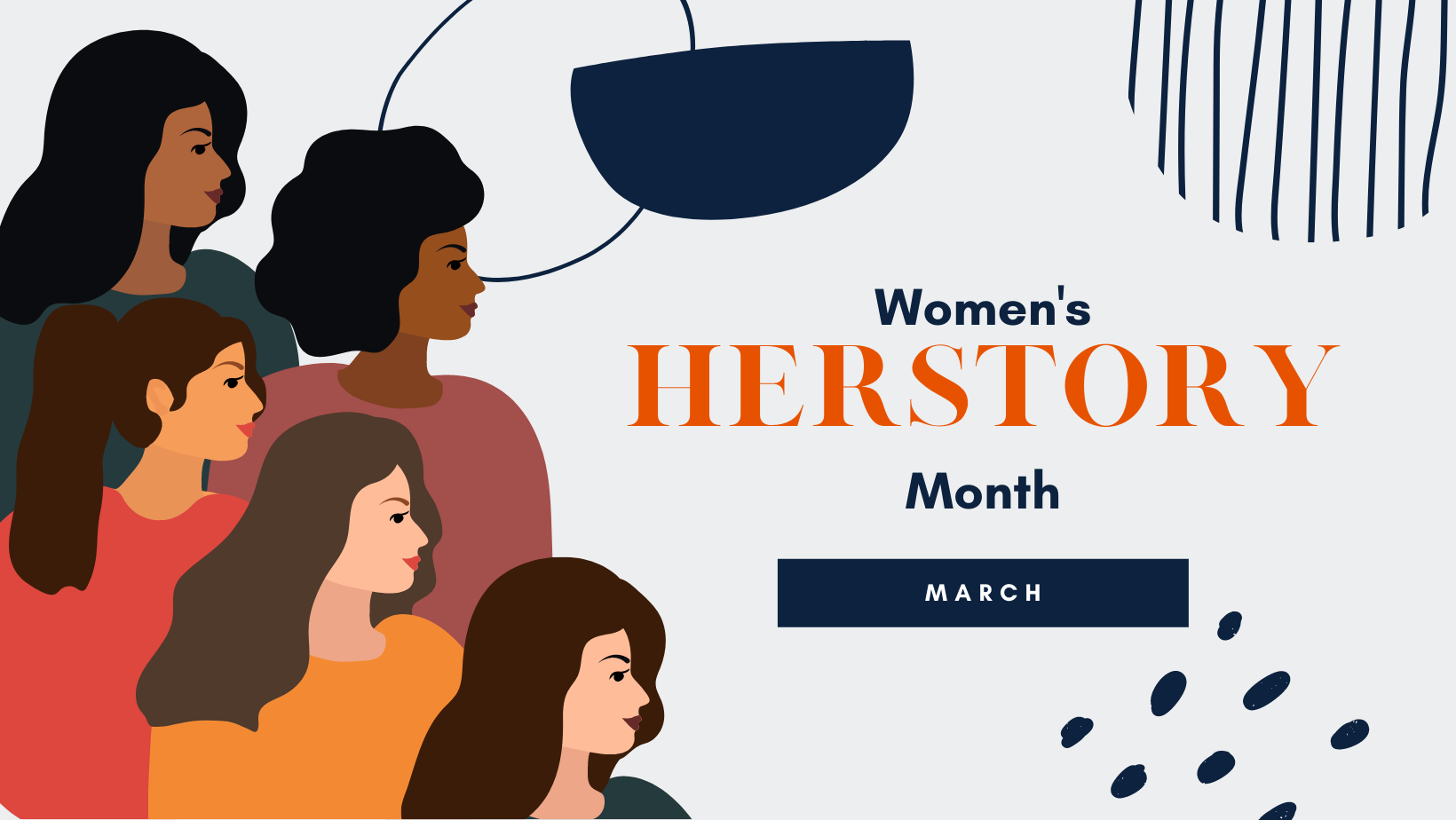 Group of women next to Women's Herstory Month text.
