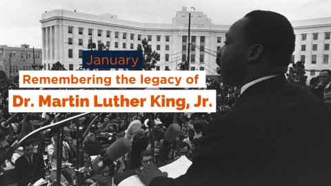 Dr. Martin Luther King addresses crowd.
