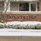 UC Name on Campus with snowy bushes DSC0187