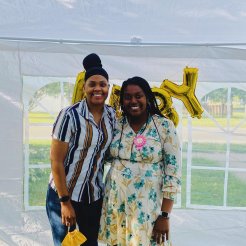 Roomies Justine Gordon ’15 (left) and Karita Rawlins ’15 celebrated together at Karita’s 2020 baby shower.