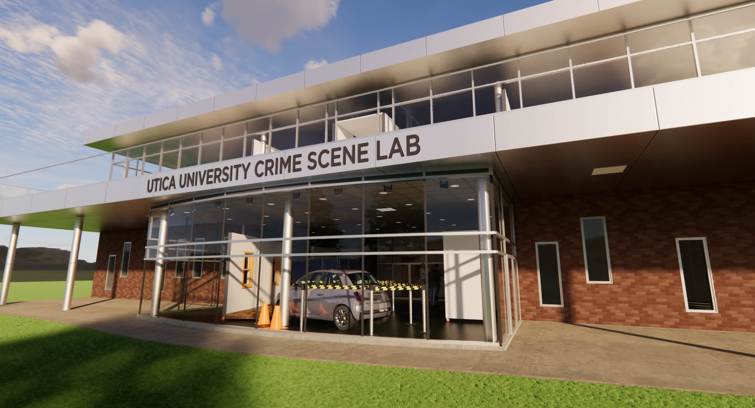 Rendering of the outside of Bull Hall following the construction of a state-of-the-art Crime Scene Lab.