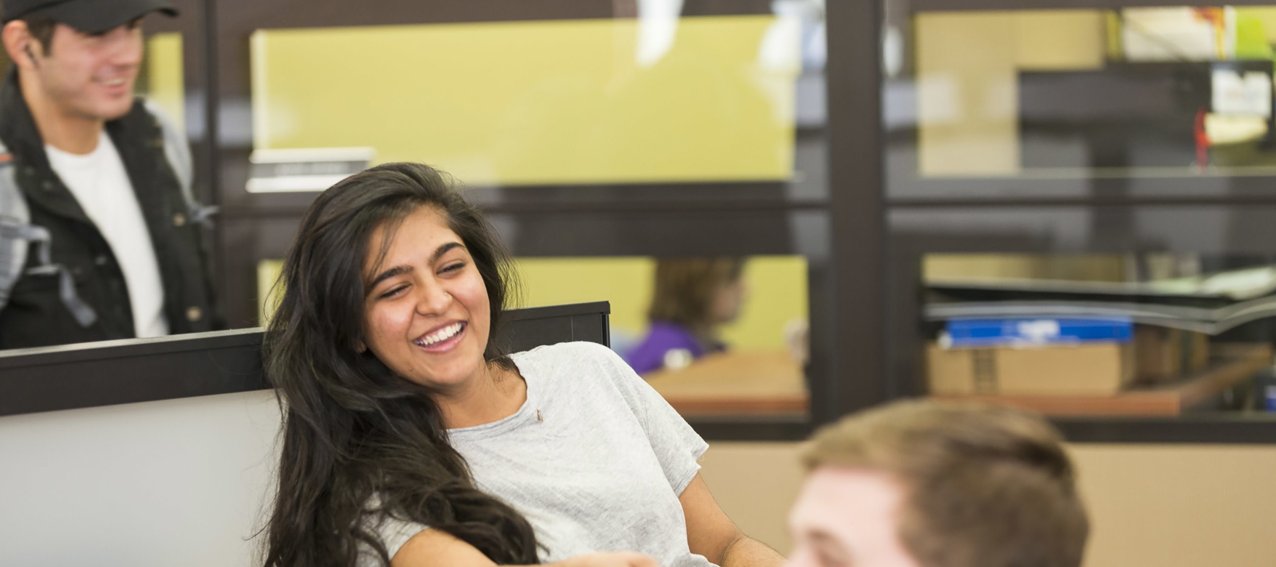 Smiling Students in Library Studying 027