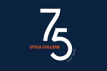 Large number 75 surrounding the words Utica College.