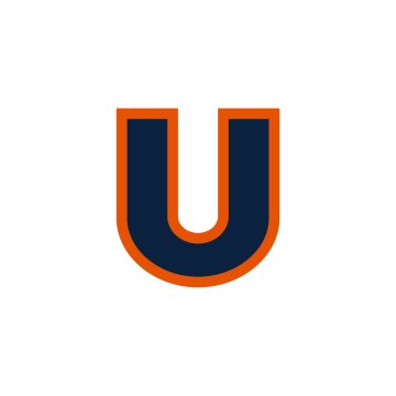 Blue U with Orange outline against white background.