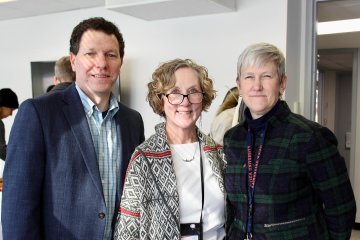 Dean Gary Leising, Senior Associate Provost Anne Damiano, and Interim Provost Stephanie Nesbitt, stand together at the opening of the Center for Faculty Excellence on January 17, 2023.