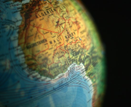 Portion of a globe focused on Africa.