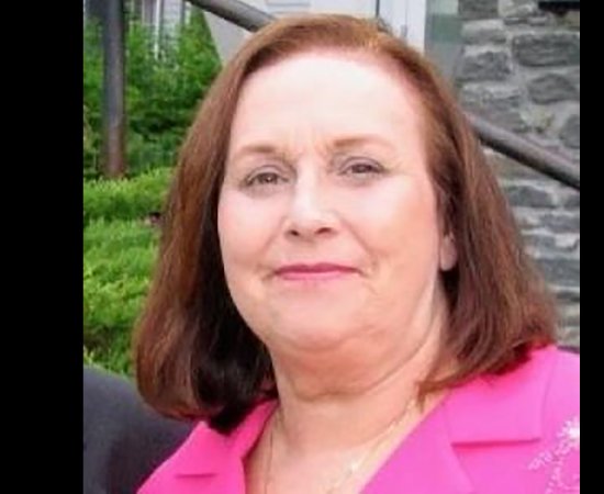 Lyn Simon, a woman with shoulder-length auburn hair, wearing a pink lapeled jacket, smiles at the camera.