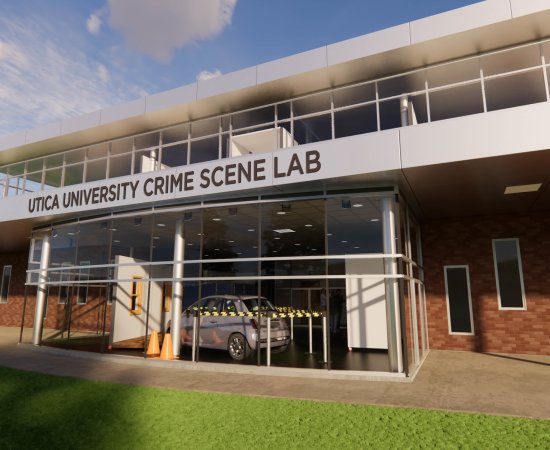 Rendering of the outside of Bull Hall following the construction of a state-of-the-art Crime Scene Lab.