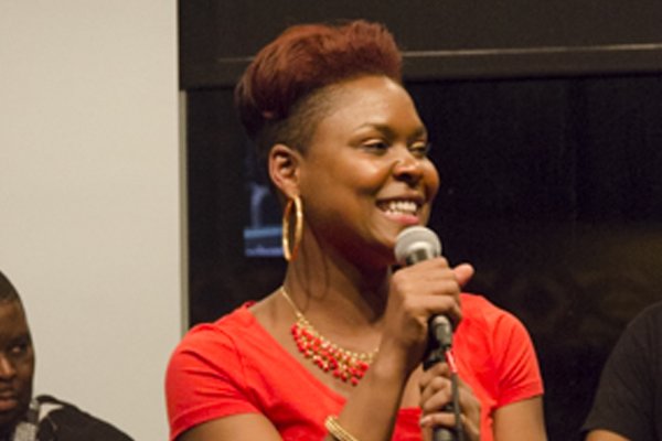 Singer and Poet Shanelle Gabriel '06 performs at Homecoming 2015.