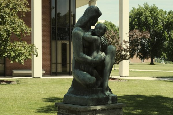 Mother and Child Statue on the Utica College campus.