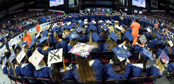 Fishbowl view of graduates at Undergraduate Commencement Ceremony, May 12, 2022.