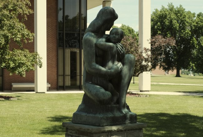 Mother and Child Statue on the Utica College campus.