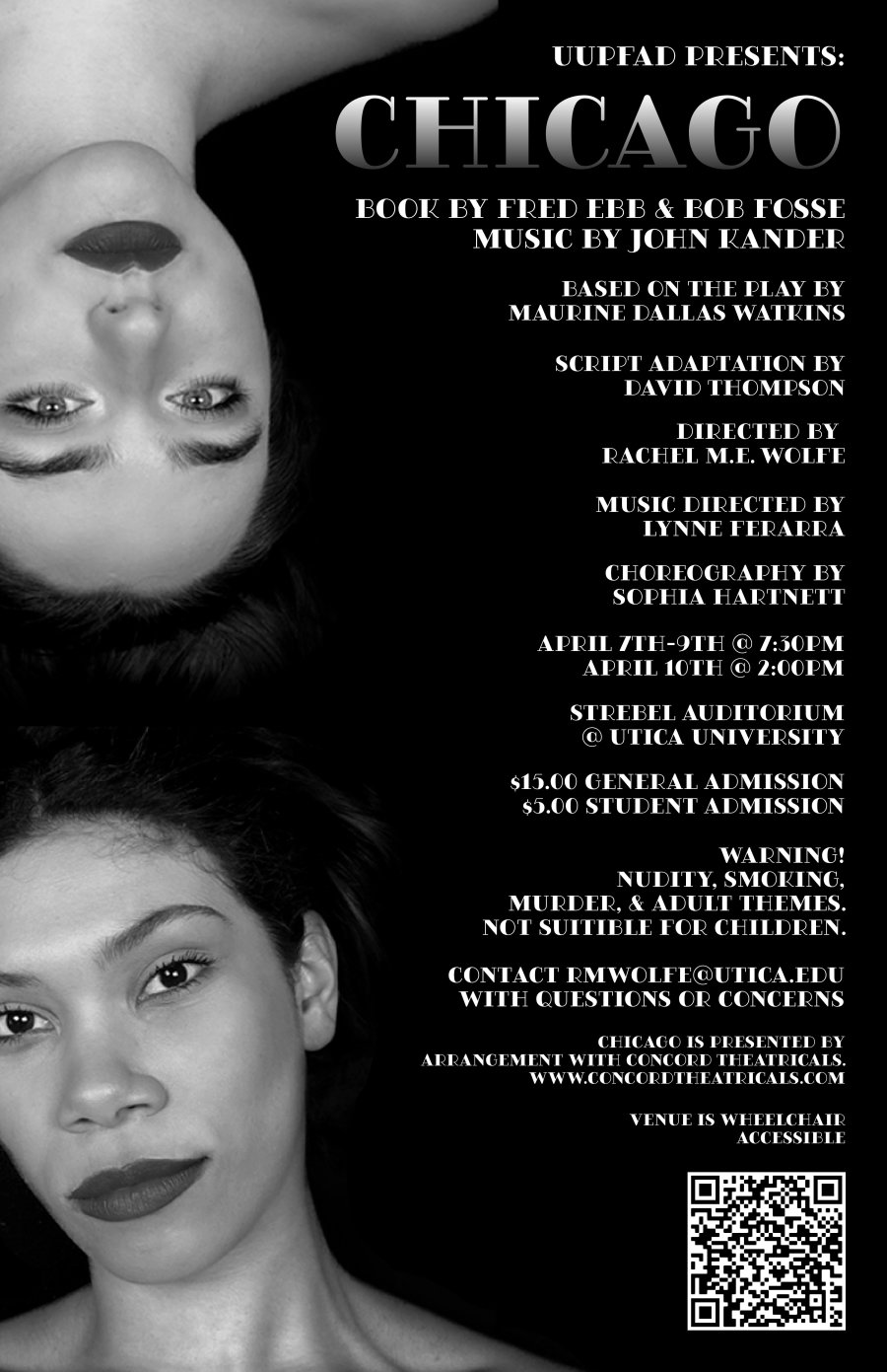 Poster for Chicago performed at Utica University in April 2022.